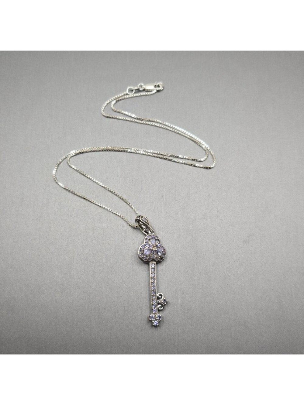 Vintage Sterling Silver Tanzanite Key Pendant Enhancer Necklace 18" Signed JC - Picture 13 of 13
